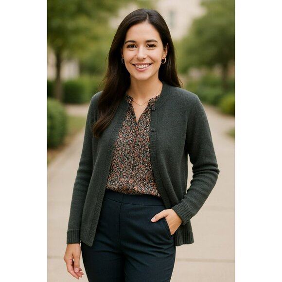 MonRepos Alpaca Cardigan Peru Sweater Womens Medium Dk Hunter Green - Picture 1 of 11